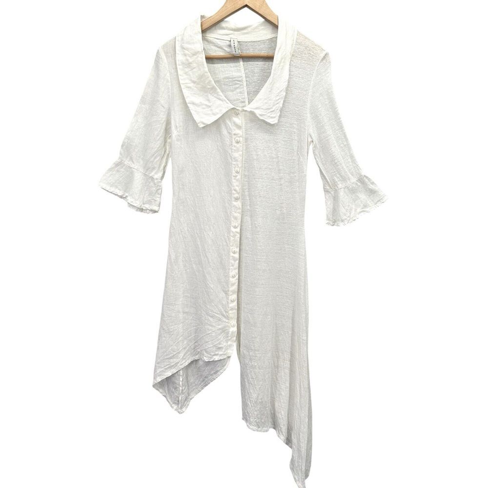 Ingrid Munt Tunic Lagenlook Asymmetrical Hem‎ Mixed Fabric-Styles Linen Small